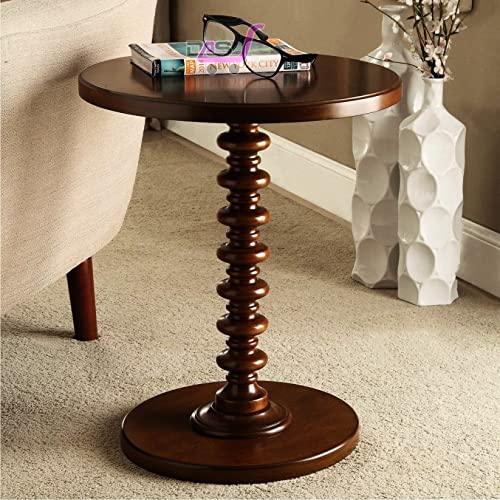 Dream Arts Dime Arts Shoppee Round Wooden Side Table for Living Room with Pedestal End Table