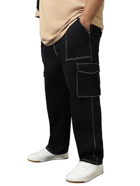 Solid Oversized Fit Cotton-Spandex Plus Size Cargo