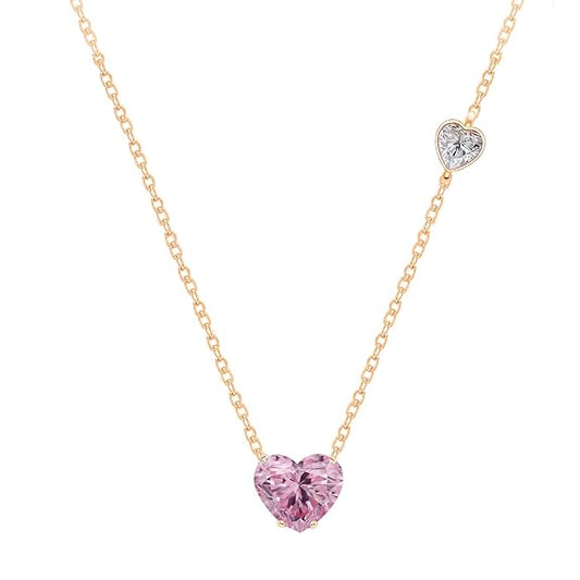 Love Heart Shape With Pink & White Diam Pendant Necklace