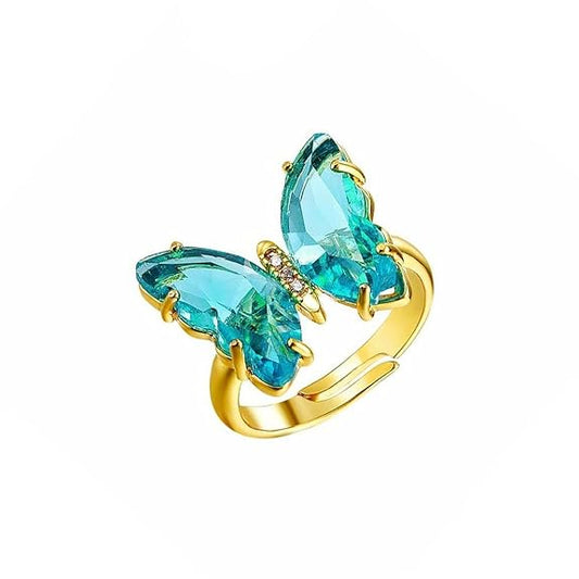 Copper Butterfly Stylish Gold Crystal Ring