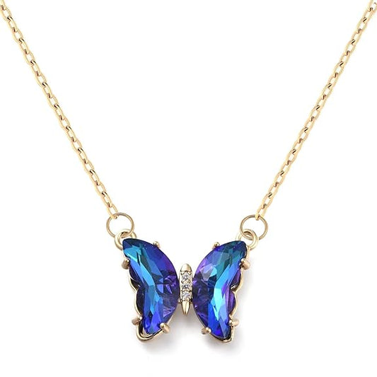 Beautiful Gold Plated Blue Crystal Butterfly Pendant