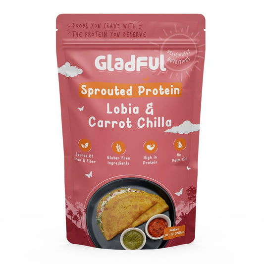 Gladful Sprouted Amaranth and Carrot Chilla Mix, Highe Protein Lentils & Millets, No Maida, No Palm Oil, Low GI, High Fiber 200 Gm