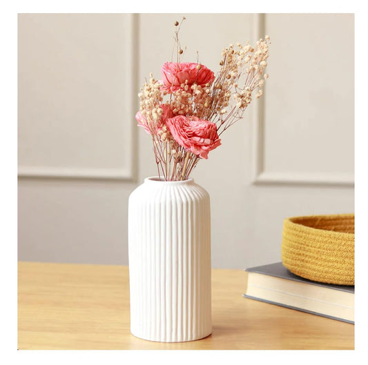 SPHINX Ribbed Pipe Ceramic Vase, Flower Vase, Pampas Grass Vase, Vase for money plant live plants, Vase Home Decor Centrepiece Decor for Home, Office, or Gifts VASE ONLY NO FLOWERS