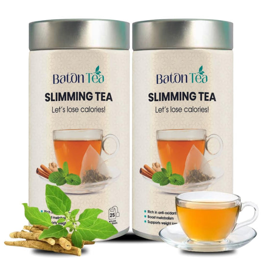 Baton Slimming Tea | 50 Tea Bags | Made with Natural Herbs, Spices & Green Tea | Reduce Bloating & Improves Digestion | 50 Serving