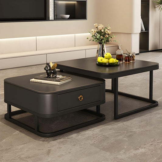 Welltrade Shoppee Modern Marble Finish Set of Coffee Table 2, Piece Stacking Tea Sofa Table Center Table with Wooden Drawer and Metal Frame for Living Room