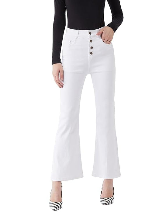 Miss Chase Women's White Bootcut High Rise Regular Stretchable Denim Jeans