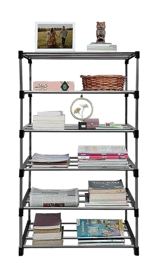 EXPOSURE 6 Layer Metal Plastic Collapsible Multipurpose Book Shelf Black