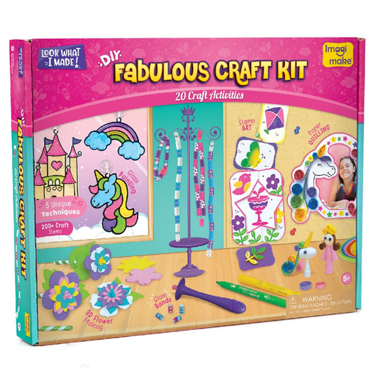 Imagimake Fabulous Craft Kit-Arts & Crafts Kids Ages 6-8-Suncatcher Kits Kids-Glass Painting,Paper Quilling Kit,Stamp Kids- Princess,Unicorn Toys- Gifts 5,6,7,8,9 Year Old Girls - Multicolor