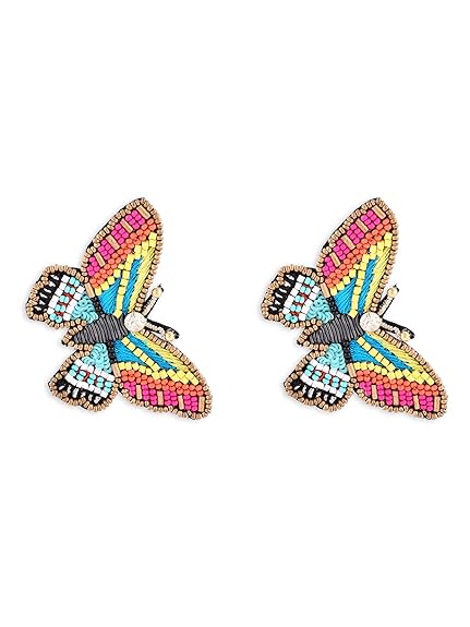Multicolor Beaded Contemporary Butterfly Studs Earring
