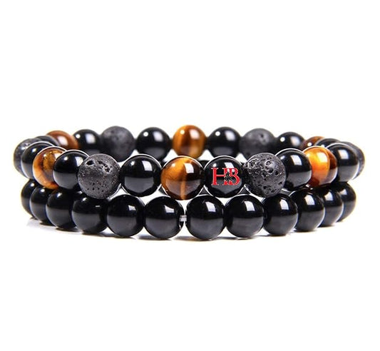 Tiger Eye & Tourmaline Stone Beads Matching Bracelets