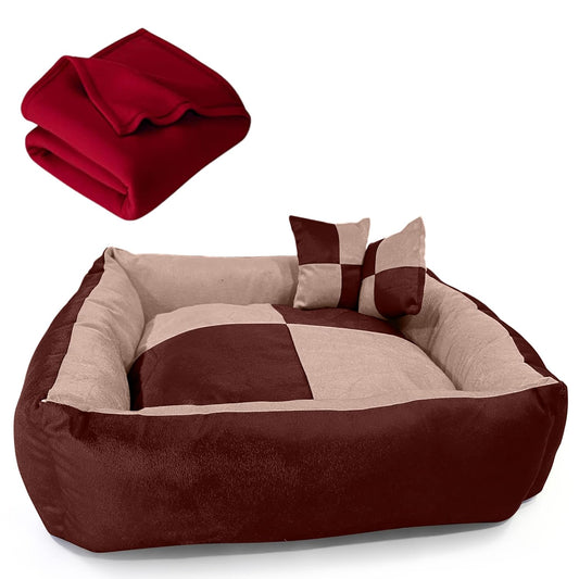 DRILLY Washable soft Reversible Dog Bed with Blanket