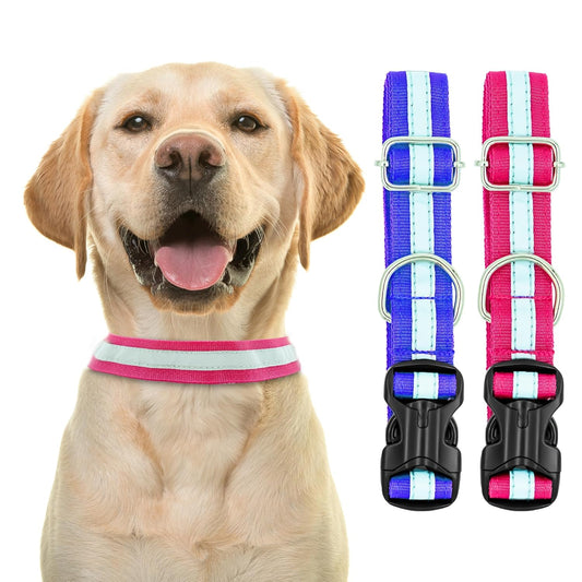 Buraq Pets 2 Pcs Reflective Dog Collar, Feautures with Adjustable & Durable, Nylon Dog Belt, Heavy Metal D Ring & Strong Breakaway Buckle, for Dogs (Multicolor)