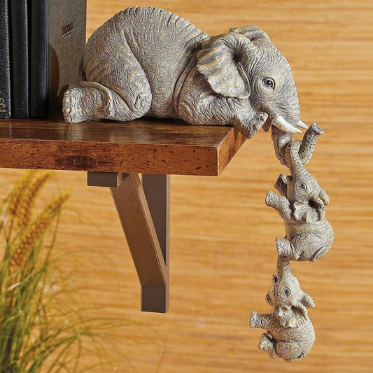 TIED RIBBONS Miniature Elephant Mother and Two Babies Hanging Ornament Figurines Animal Statue (3 Pcs, Small, Resin) for Home Decor Table Wall Decoration Items