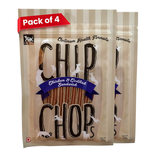 Chip Chops Chicken & Codfish Sandwich Stick Dog Treato,Highly Nutritional & Digestible, Suitable for All Dog Breeds, Easy to Digest, No Artificial Flavors Added, Multi-Pack (Pack of 4) - 280g