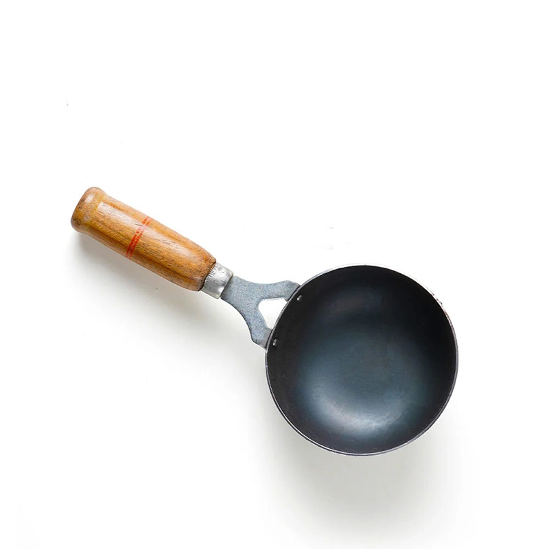 100% Pure Sheet Iron Tadka Pan 0.8/0.43ml with Wooden/Silicone Handle, Seasoned, Toxin-free