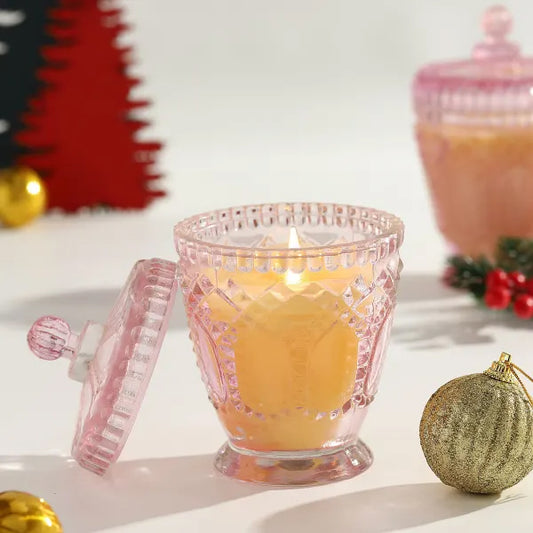 Scented Candle In Textured Glass Jar With Lid