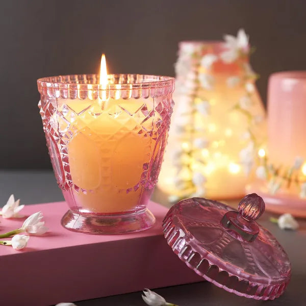 Scented Candle In Textured Glass Jar With Lid