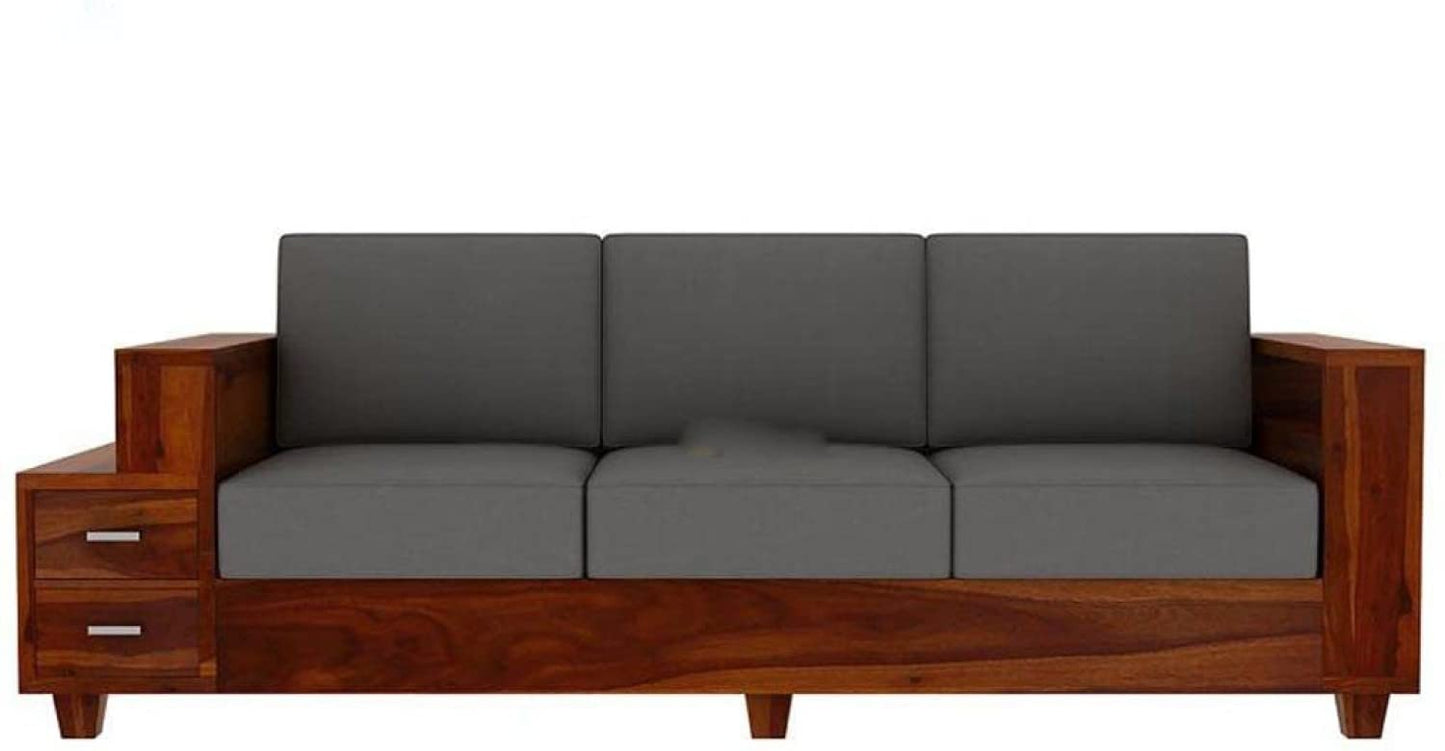 Douceur Furnitures Solidwood Wooden Frame Upholstered Back Three 3 Seater Sofa with Storage