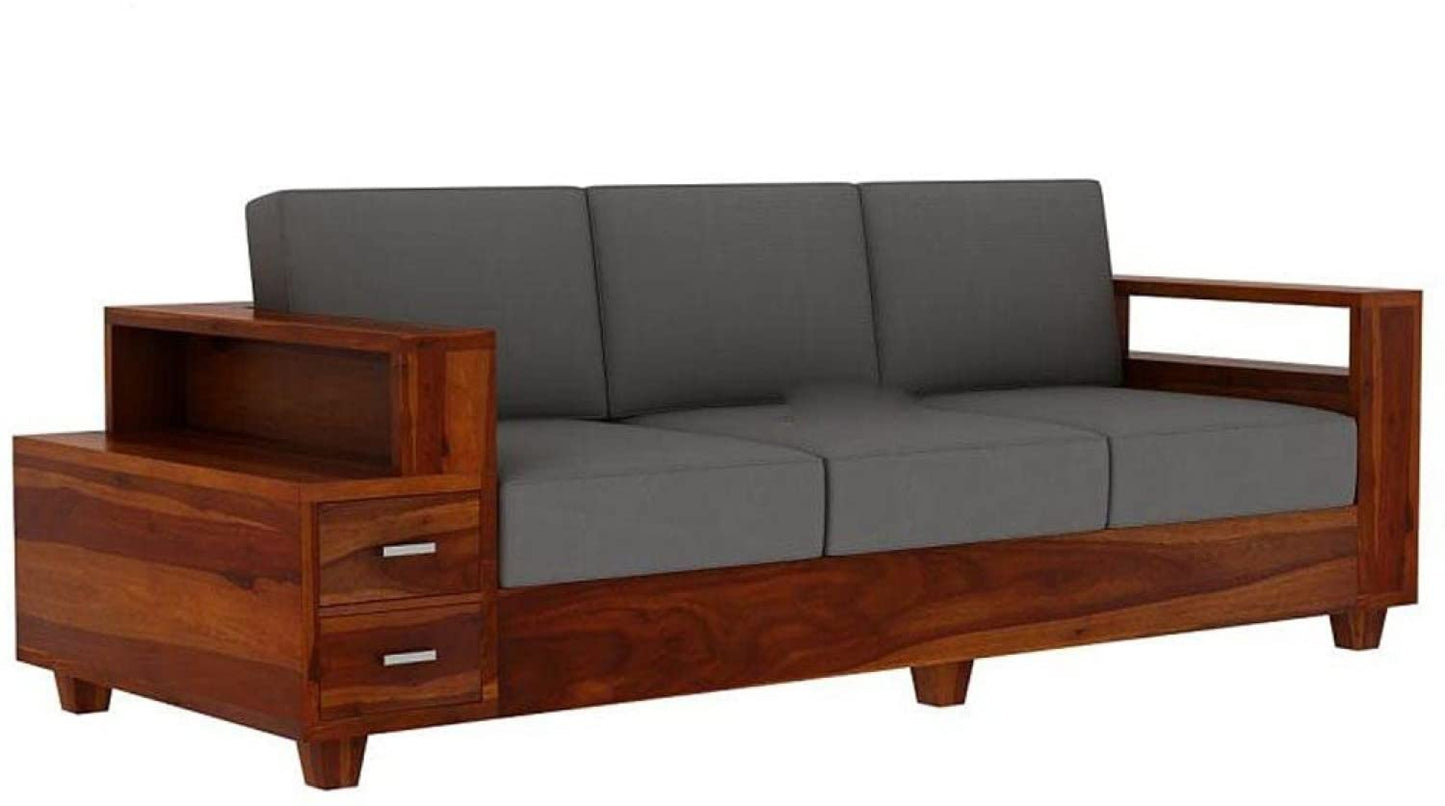 Douceur Furnitures Solidwood Wooden Frame Upholstered Back Three 3 Seater Sofa with Storage