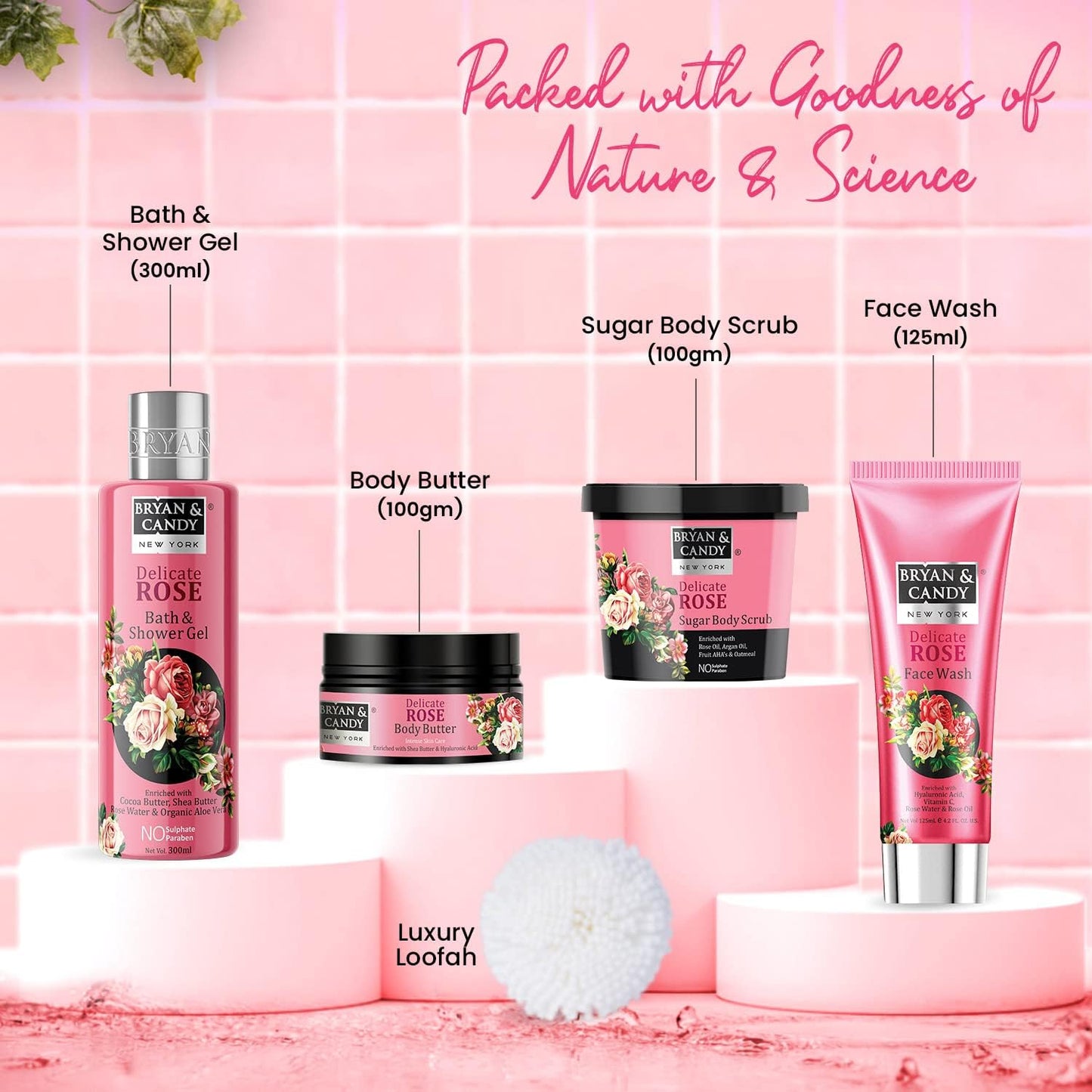 Bryan & Candy Delicate Rose Tub Kit Gift Set For Women, Luxurious Spa Experience at home