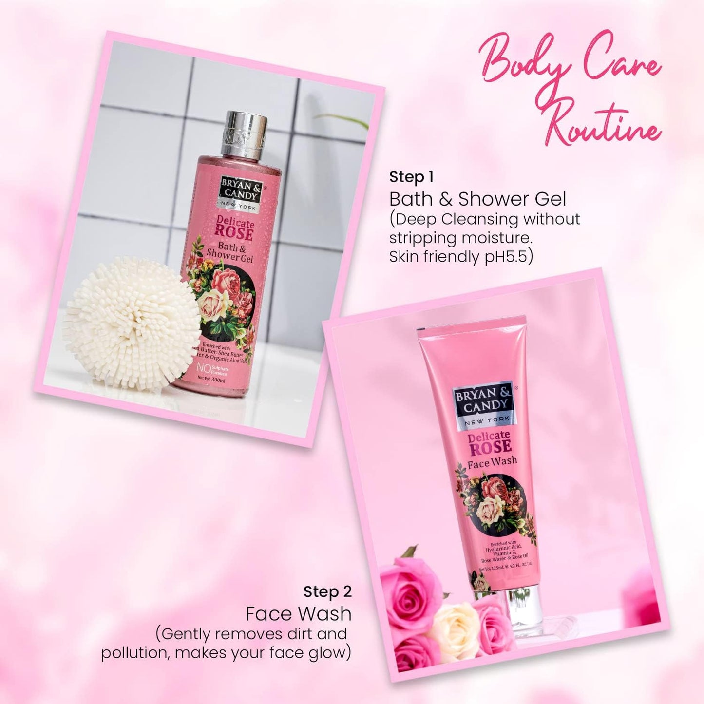 Bryan & Candy Delicate Rose Tub Kit Gift Set For Women, Luxurious Spa Experience at home