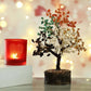 Red Glass Heart Design Tea Light Holder with Colorful Stone Tree