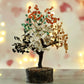 Red Glass Heart Design Tea Light Holder with Colorful Stone Tree